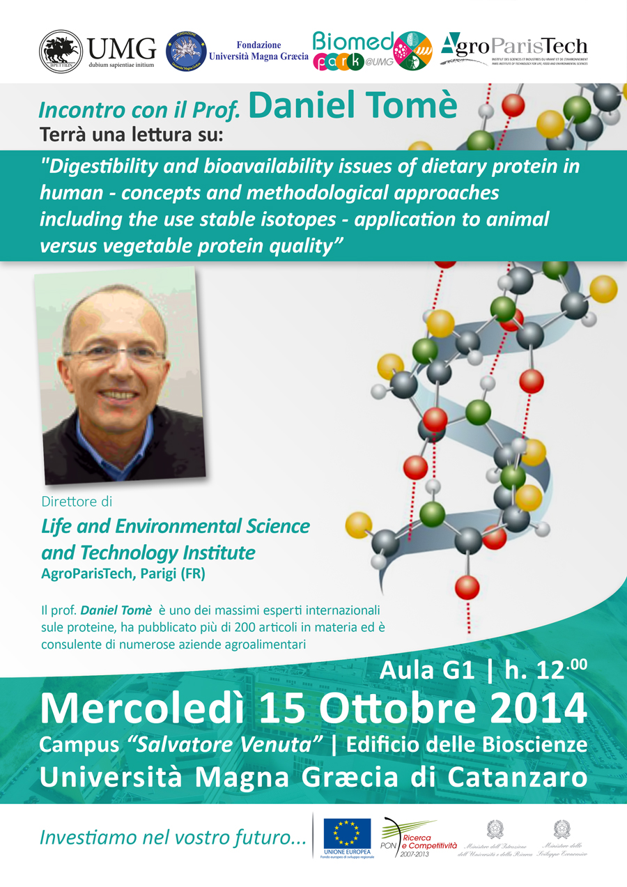 Progetto biomedpark@UMG: seminario con il prof. Tomè, tra i maggiori esperti sulle proteine