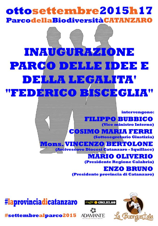 Martedì 8 settembre il prefetto Vincenzo Panico, il vice ministro Bubbico e il sottosegretario Ferri all’inaugurazione del Parco delle Giovani idee e della legalità