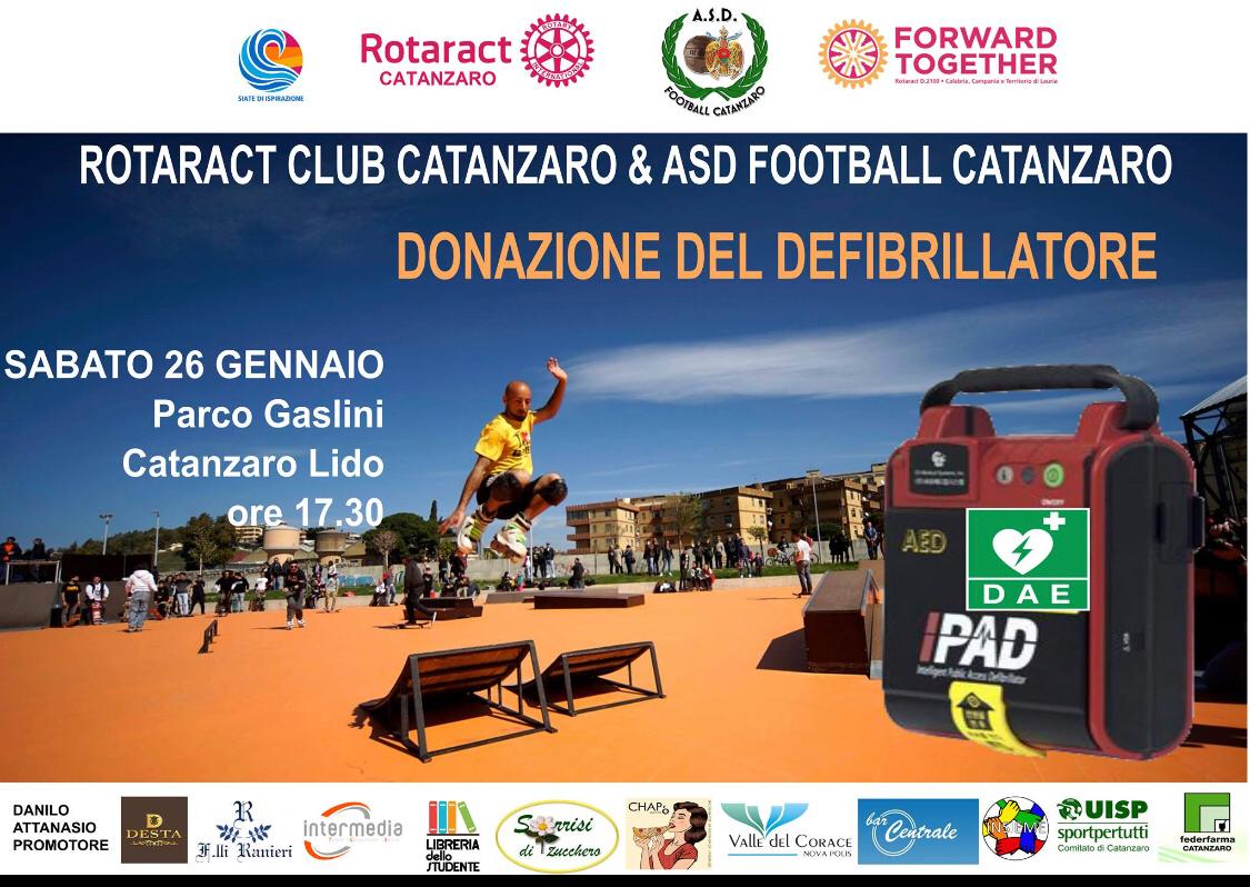 Defibrillatore al Parco Gaslini, sabato donazione del Rotaract Club e dell’Asd football Catanzaro