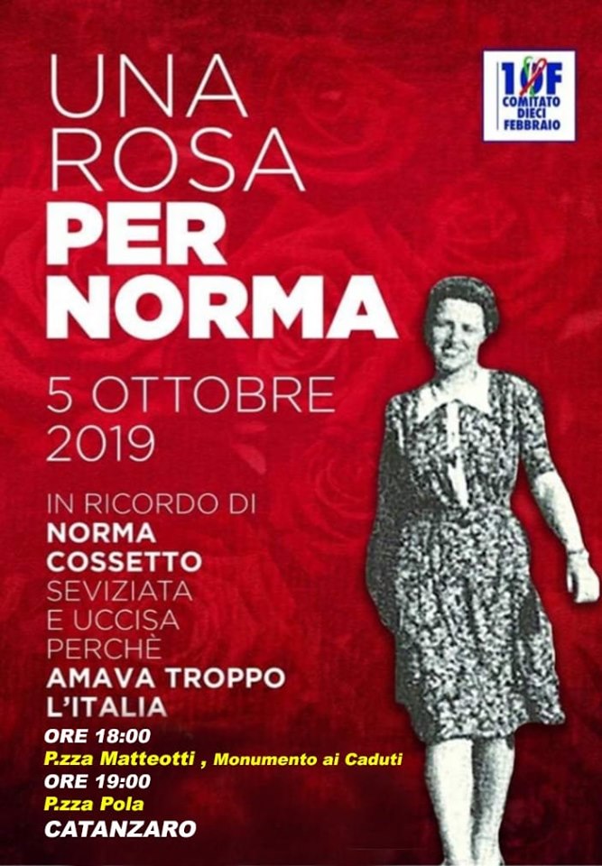 CATANZARO, SABATO 5 OTTOBRE  SARÀ RICORDATO IL SACRIFICIO DI NORMA COSSETTO