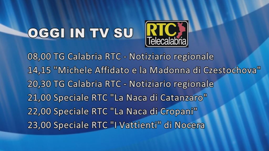 La programmazione TV di RTC-Telecalabria di venerdì 10 Aprile