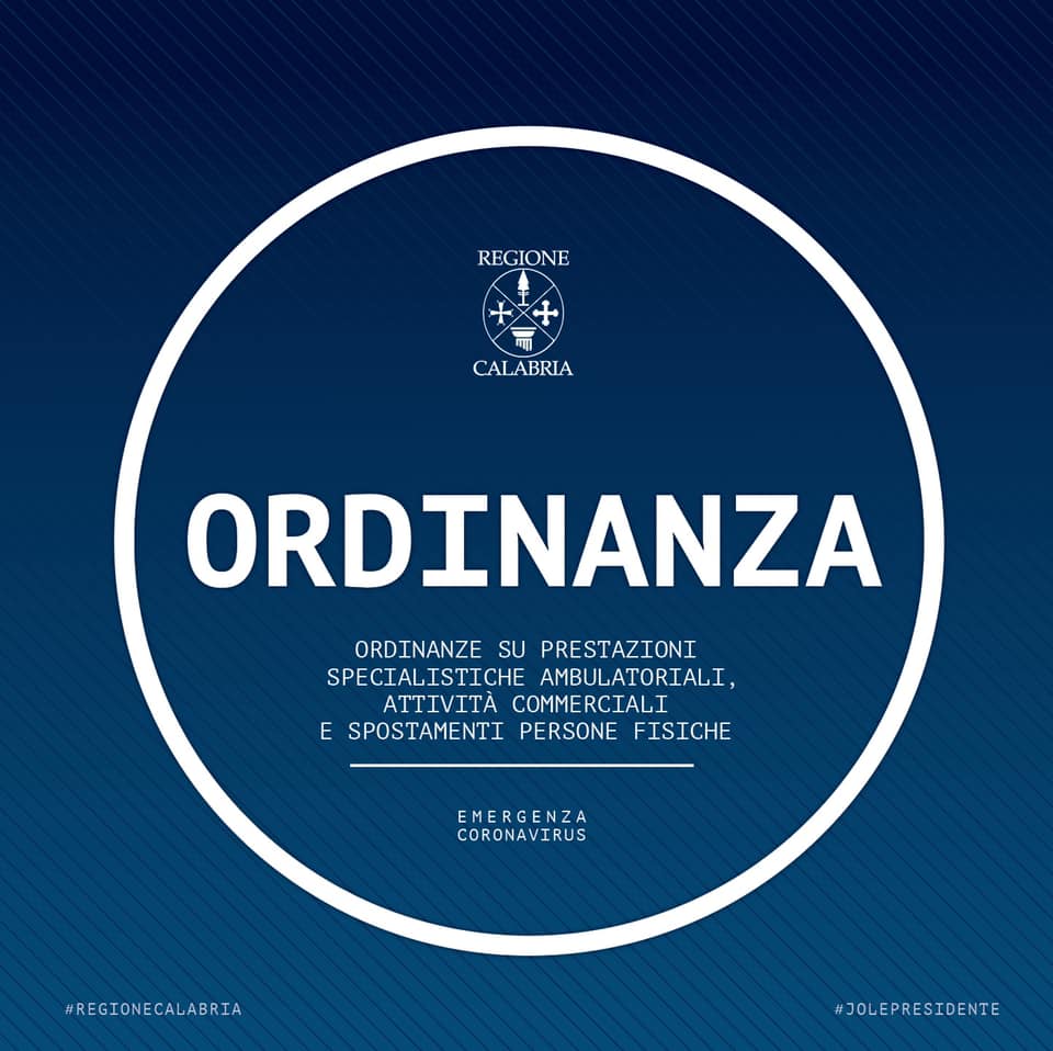 Coronavirus/ Firmate ordinanze su prestazioni specialistiche ambulatoriali, attività commerciali e spostamenti persone fisiche