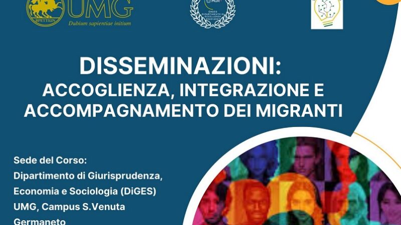 Al via venerdì 8 all’Università Magna Graecia il corso di formazione “Disseminazioni: accoglienza, integrazione e accompagnamento dei migranti” promosso dal DiGES