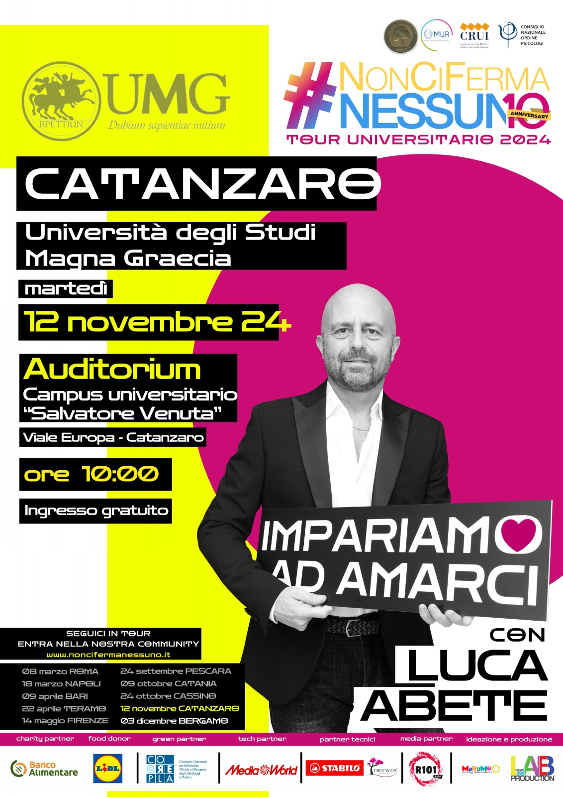 Luca Abete martedì all’Umg per il tour universitario #noncifermanessuno